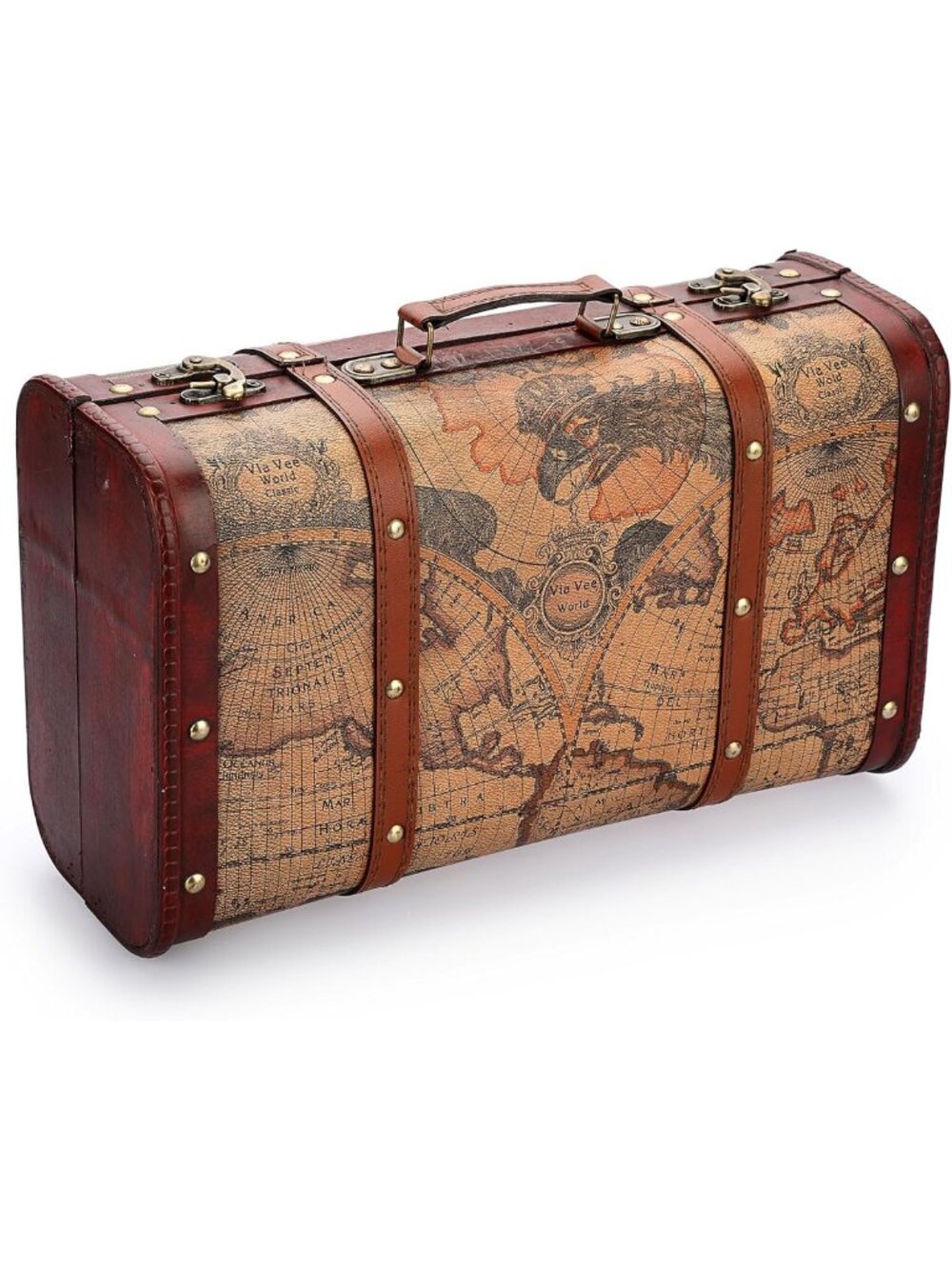 Vintage Wooden Storage Chest - Portable Decorative Luggage Suitcase for Gifts